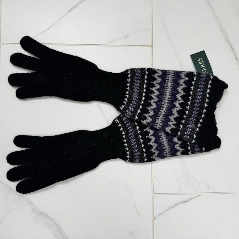 Lauren Ralph Lauren Black and Purple Knit Gloves
